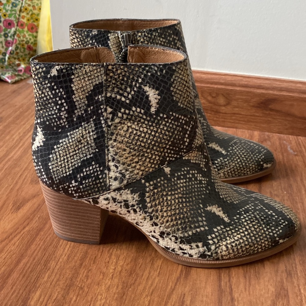 Madewell the Rosie Ankle Boot in Snake Embossed Leather Size 8.5